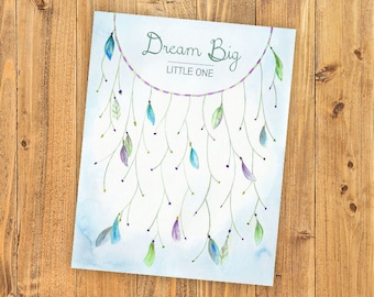 Dreamcatcher Thumbprint Guestbook, Boy or Girl Baby Shower Thumbprint Guestbook, Dream Catcher, Dream Big Little One, Birthday Party Decor