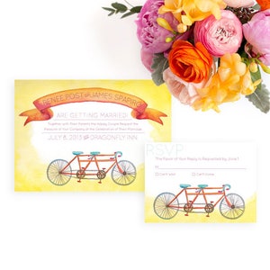 Tandem Bike Wedding Invitation, Watercolor Wedding Invitation, Watercolor Invitation, Bicycle wedding invitation, Joyful wedding invitation