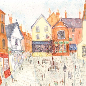 11x14 Ashboune Picture, Giclee Art Print, Victoria Square, Market Town Sketch, Derbyshire Painting, Peak District England, Clare Caulfield