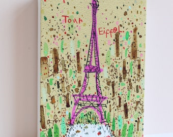 EIFFEL TOWER CANVAS, French Box Canvas, Paris Art Print, Stretched Giclee Canvas, France Drawing, City Painting, Home Decor, Parisian Sketch