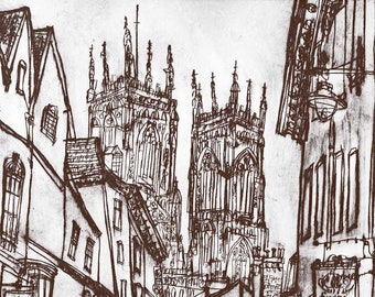 YORK MINSTER PRINT, 11 x 14 Wall Art, England City Art, York Drawing, Petergate York, Clare Caulfield, Cathedral Sketch, Yorkshire Picture