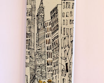 NEW YORK Canvas, NYC Art Print, Chrysler Building, Manhattan Picture, Stretched Giclee Canvas, New York Taxi, One Way Painting, City Drawing