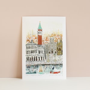 CAMPANILE VENICE ITALY Print, Signed Giclée Print, Watercolor Painting, Clare Caulfield, Venice Wall Art, Piazza San Marco, St Marks Drawing image 1
