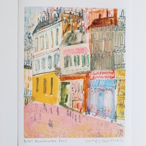 PARIS SHOPS PRINT, Hotel Montmartre Art, French Cafe, Parisian Home Decor, Paris Wall Art, Watercolor Painting, Mixed Media, Clare Caulfield
