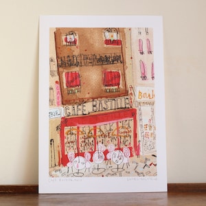 PARIS CAFE PRINT, Sale 20%, Signed Giclée Print, Mixed Media Painting, Wall Art, French Cafe Print, Montmartre Sketch, Parisian Watercolor