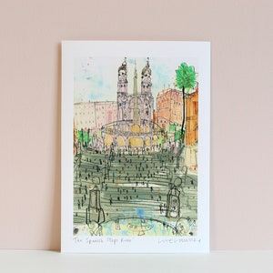Spanish Steps Rome Art Print, Italy Watercolor, Signed Giclee