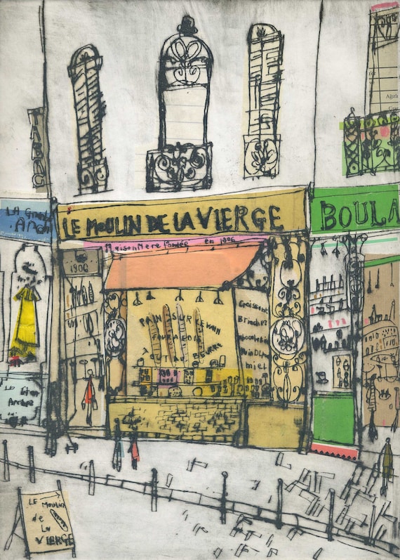 PARIS CAFÉ PRINT, Boulangerie Art, French Bakery, Parisian Shop Sketch, Patisserie Painting, Clare Caulfield, Signed Print, Le Moulin Vierge