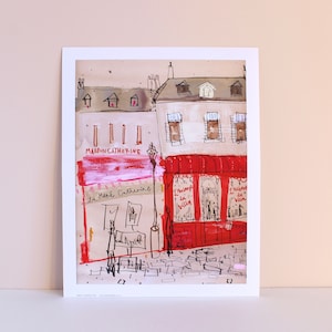 PARIS 11x14 PRINT Maison Catherine, Montmartre Picture, French Building, Paris Home Decor, Paris Drawing, France Sketch, Watercolor Painting