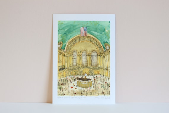 GRAND CENTRAL STATION, New York Print, Watercolor Painting, Grand Central Terminal, Manhattan Nyc Drawing, Signed Giclee, Clare Caulfield