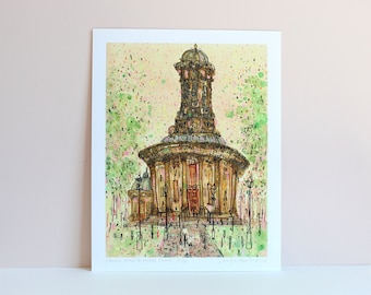 Arte de la iglesia de Saltaire, Iglesia Unida Reformada, Iglesia del pueblo, Impresión giclée firmada, Dibujo de Yorkshire, Pintura en acuarela, Clare Caulfield, Bradford