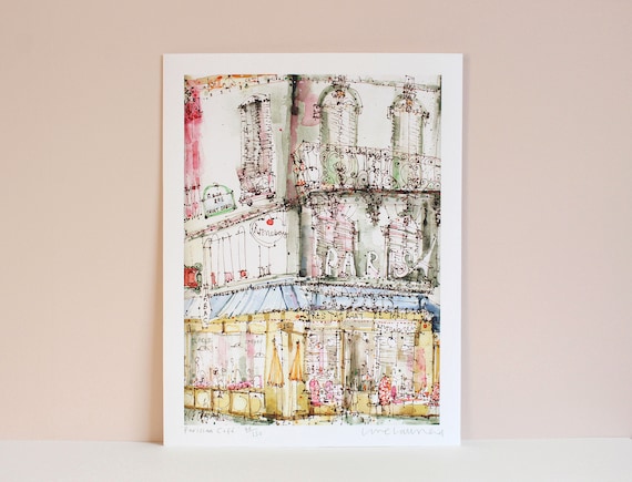 PARIS CAFÉ ART, Parisian Print, Signed Limited Edition Giclee, Paris Watercolor Painting, French Café Wall Art, Metro Sign, Clare Caulfield