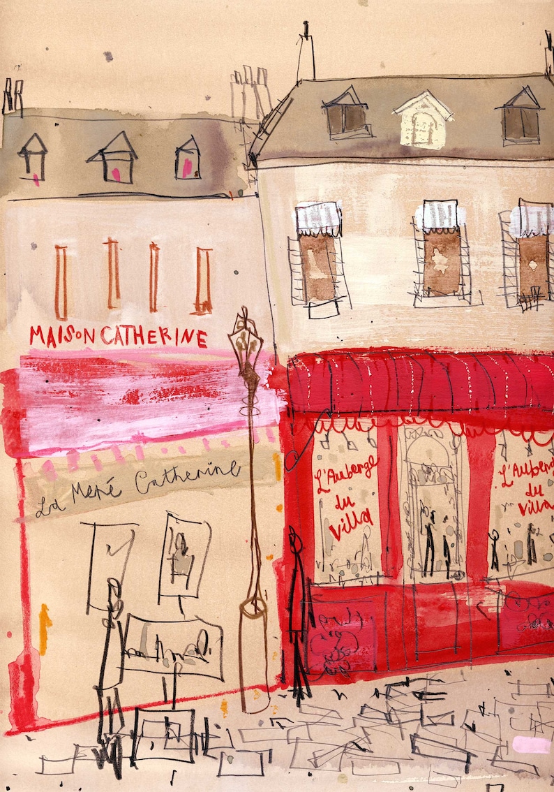 PARIS ART PRINT, Maison Catherine, Parisian Illustration, Watercolor Painting, Giclée Print, French Drawing, Montmartre Buildings, image 2