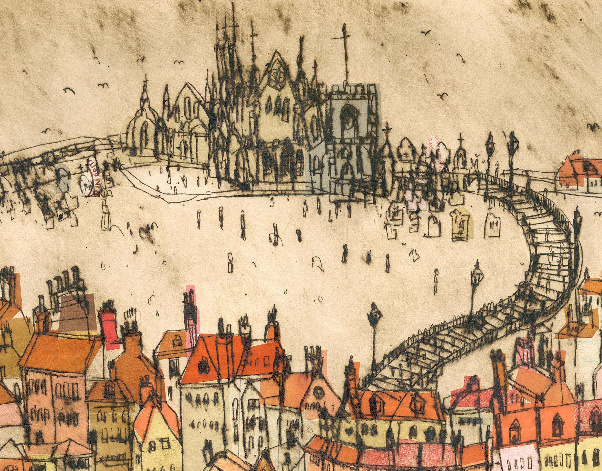Whitby Drawing WHITBY ABBEY PRINT, 11 X 14 Artwork, Yorkshire Painting, Coastal Town ...