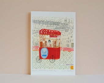 ISTANBUL SIMIT SELLER, Türkische Wandkunst, Eminönü-Galata-Brücke, Limitierte Auflage, Mixed Media Malerei Zeichnung, Türkei Skizze