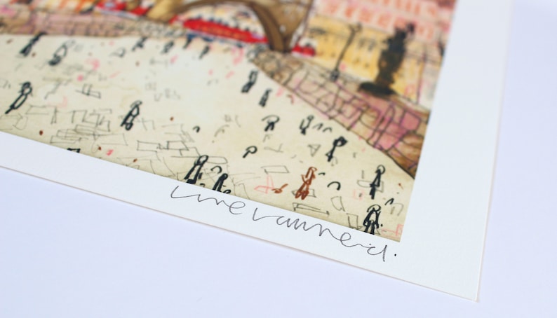 May include: A black and white drawing of a city scene with a signature that reads "lime vannerci."