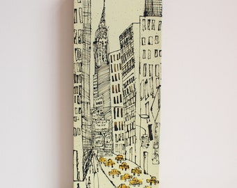 CHRYSLER New York, NYC Canvas Print, Yellow Taxi Cabs, The Chrysler Building, Manhattan Drawing, Stretched Giclee Canvas, Clare Caulfield