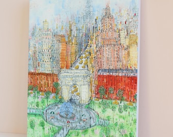 WASHINGTON SQUARE, New York Canvas Art, Greenwich Village, Lower Manhattan, New York City Park, NYC Taxi Art, Giclee Canvas, Clare Caulfield