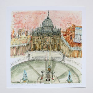 ROME PAINTING, St Peters Square, Signed Giclee Print, St Peter's Basilica, Limited Edition Art, Rome Watercolor, Vatican City Sketch Drawing