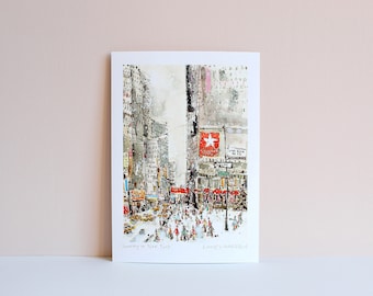 SNOWING NEW YORK, Holiday Art Print, Watercolor Painting, City Shopping , Manhattan Drawing, New York Christmas, Nyc Signed Giclee
