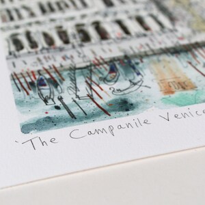 CAMPANILE VENICE ITALY Print, Signed Giclée Print, Watercolor Painting, Clare Caulfield, Venice Wall Art, Piazza San Marco, St Marks Drawing image 9
