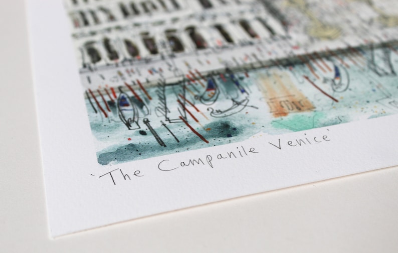 CAMPANILE VENICE ITALY Print, Signed Giclée Print, Watercolor Painting, Clare Caulfield, Venice Wall Art, Piazza San Marco, St Marks Drawing image 9