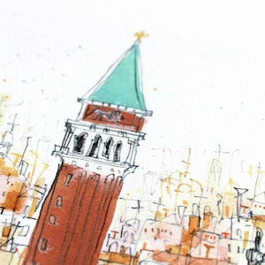 CAMPANILE VENICE ITALY Print, Signed Giclée Print, Watercolor Painting, Clare Caulfield, Venice Wall Art, Piazza San Marco, St Marks Drawing image 12