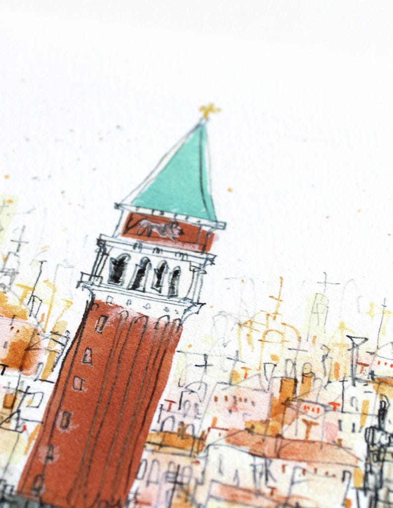 CAMPANILE VENICE ITALY Print, Signed Giclée Print, Watercolor Painting, Clare Caulfield, Venice Wall Art, Piazza San Marco, St Marks Drawing image 12
