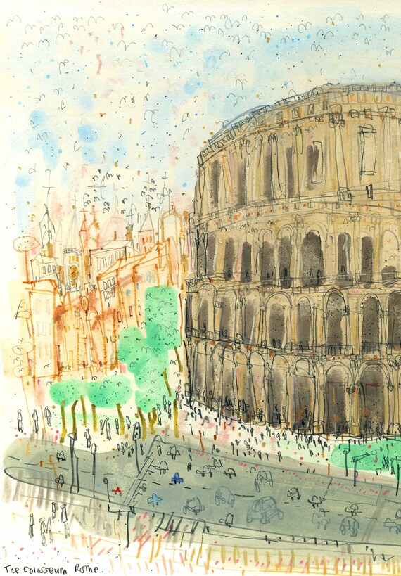 ローマの絵画、コロッセオの絵、イタリアの建築、ローマの壁画