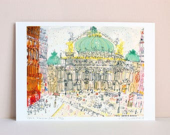 Opéra Garnier Paris, Opera House Sketch, Watercolor Painting, Parisian Wall Art, Palais Garnier Paris, Signed Limited Edition, French City