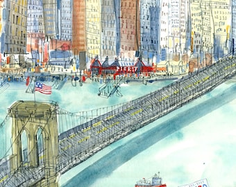 BROOKLYN BRIDGE, 11x14 New York Print, Manhattan Wall Decor