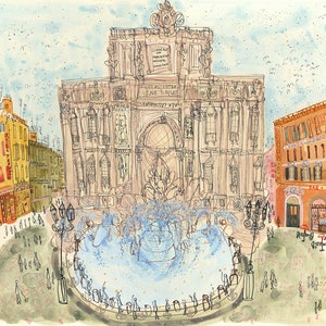 TREVI FOUNTAIN ROME Signed Limited Edition Giclee, Trevi Fountain print, Rome Watercolor Painting, Rome Fountain Italy Wall Art, Rome Sketch