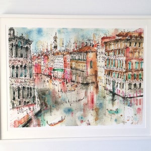 LARGE VENICE PRINT, Italy Watercolor Painting, Grand Canal Art, Unsigned Giclee Print, Italian Wall Art, Venice Buildings, Gondola Drawing