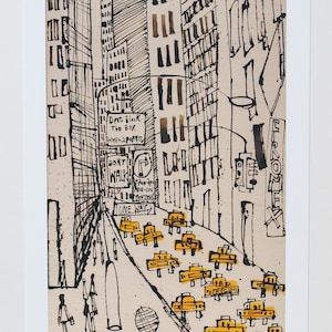New York City Taxi Drawing, Signed Art Print, New York Painting, Manhattan Street, Dont Walk, One Way, NYC Sign, Skyscrapers Clare Caulfield image 6
