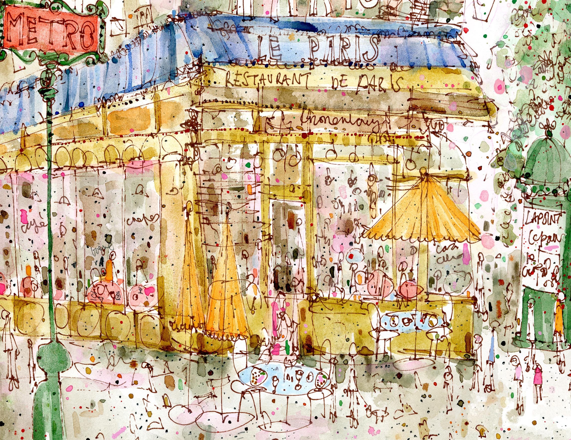 BOULEVARD CAFÉ PARIS フランス都市プリント 11x14、フランスのカフェ