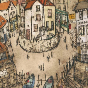 ROBIN HOODS BAY, 11x14 Art Print, North Yorkshire Coast, Fishing Boat Drawing, English Seaside Art, Clare Caulfield, The Bay Hotel, Picture image 2
