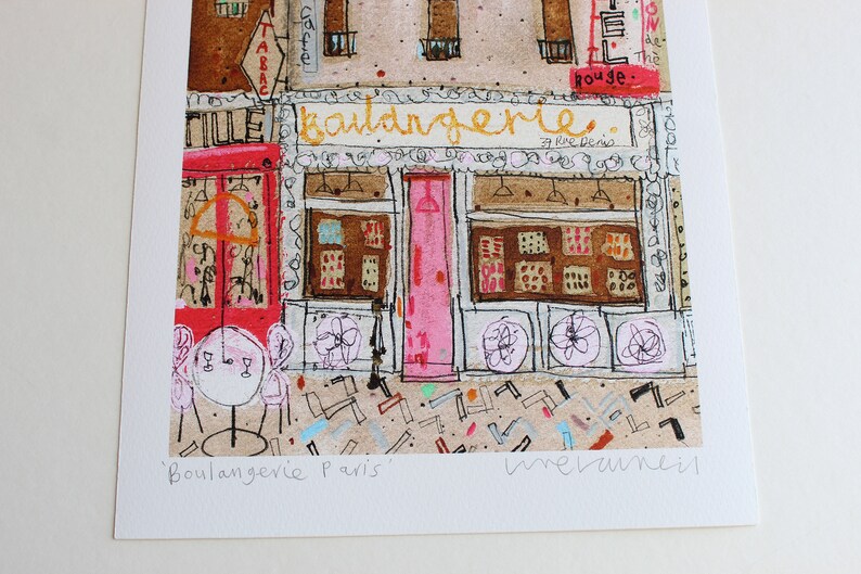 Sale BOULANGERIE PARIS ART, Signed Giclée Print, Mixed Media Painting, Paris Wall Art, Charming French Bakery, Montmartre French Home Decor image 2