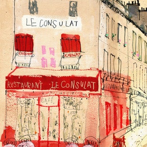 PARIS 11x14 Print, Paris Home Decor, Le Consulat, French Cafe Drawing, Parisian Sketch, Montmartre Paris, City Painting,Red PARIS Art Print