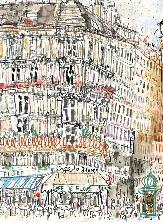 Cafe De Flore Paris Watercolour Paris Cafe Art Parisian Etsy