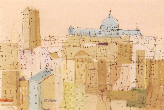 SIENA PAINTING ITALY Tuscany Art Print, Italian Sketch, Tuscan Picture, View of Siena, Signed Giclee Print, Limited Edition, Clare Caulfield