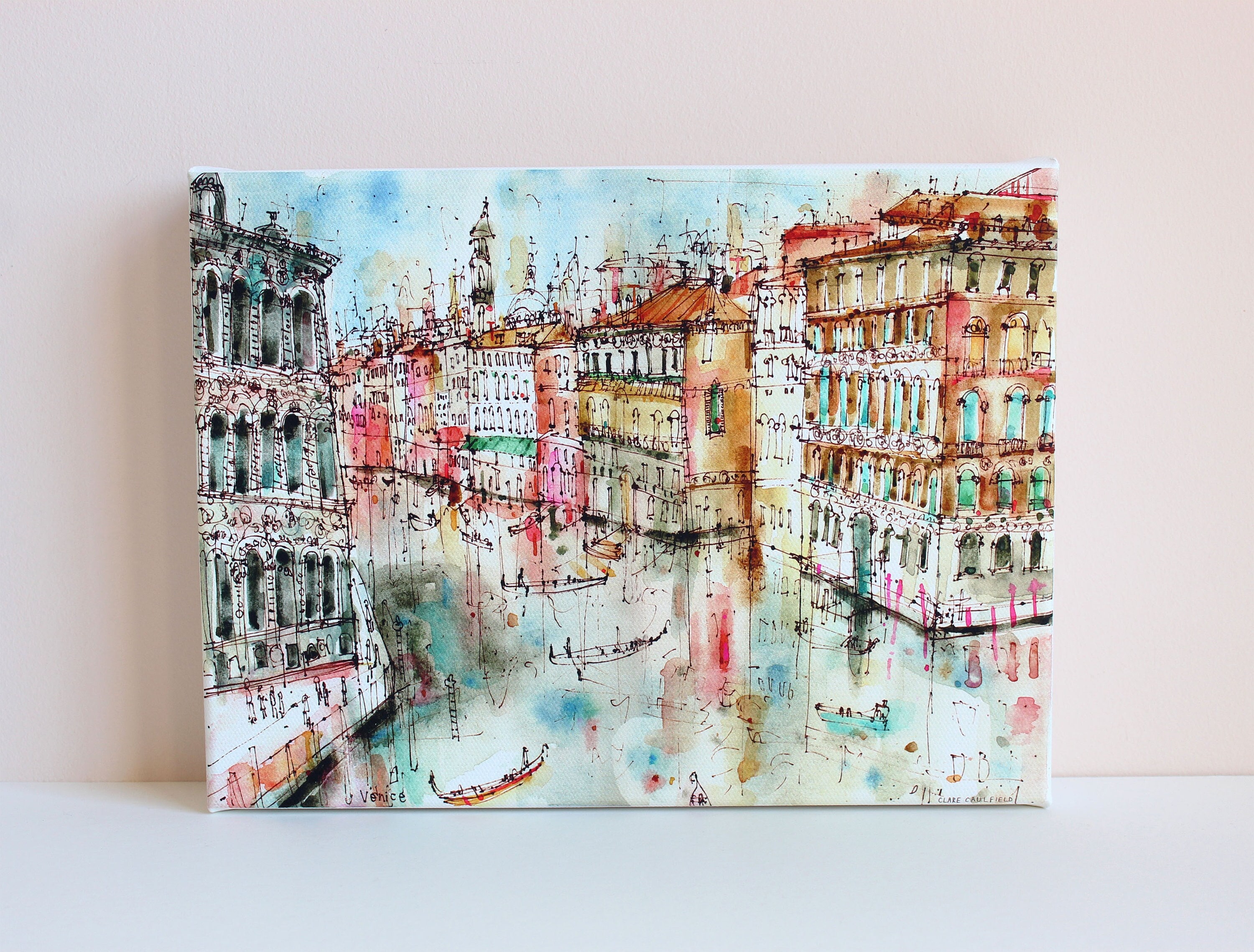 ヴェネツィアの水彩画 ポスター 額装 大きめのアート作品 絵画