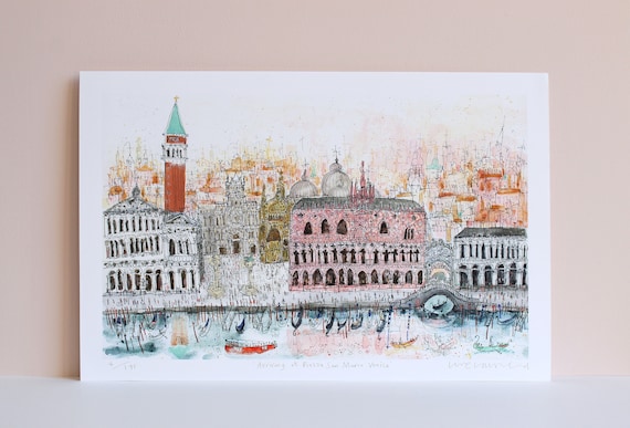 VENICE WATERCOLOR, Piazza San Marco Italy, Limited Edition Print, Doges Palace Art, Grand Canal Painting, Campanile Drawing, Clare Caulfield
