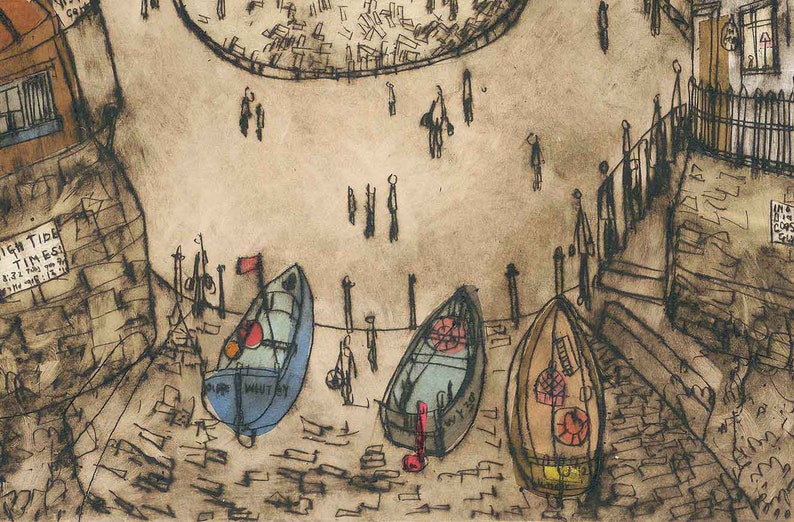 ROBIN HOODS BAY, 11x14 Art Print, North Yorkshire Coast, Fishing Boat Drawing, English Seaside Art, Clare Caulfield, The Bay Hotel, Picture image 8