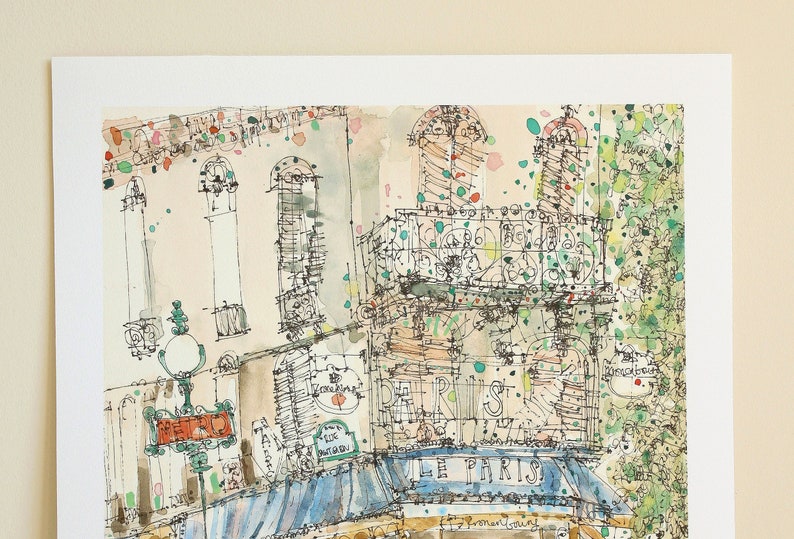 PARIS RESTAURANT ART, French Café Watercolor, Paris Café Painting, Parisian Wall Art, Paris Art Print, Signed Giclee Print, Clare Caulfield image 3
