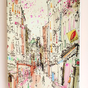 PARIS CANVAS ART, Parisian Street Print, Box Canvas, Painting of France, Stretched Giclee Canvas, French City Drawing, Home Decor, Sketch image 9