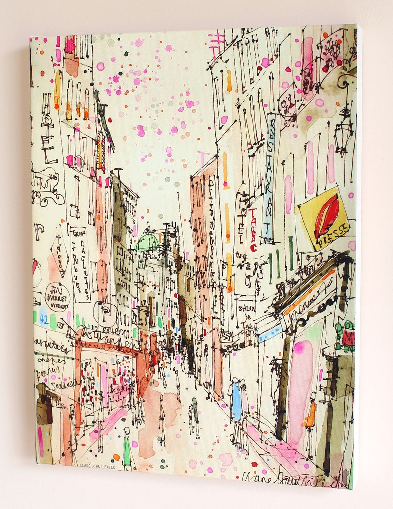 PARIS CANVAS ART, Parisian Street Print, Box Canvas, Painting of France, Stretched Giclee Canvas, French City Drawing, Home Decor, Sketch image 9