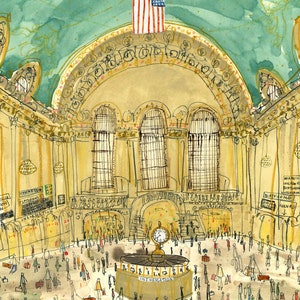 GRAND CENTRAL Sketch, New York 11 x 14 Art, NYC Wall Decor, Train Travel New York, City Drawing, Architecture Travel, Watercolor Painting