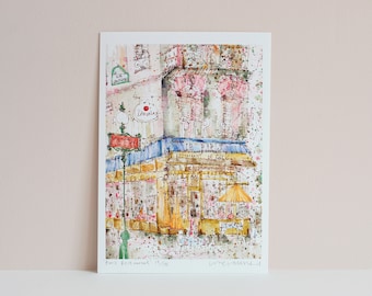 Paris Art Print, PARIS RESTAURANT, Painting of Paris, Café Drawing, Limited Edition Art Print, Watercolour Painting, Parisian Wall Decor