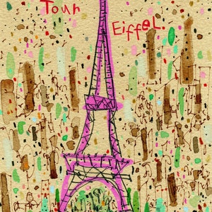 EIFFEL TOWER PARIS Painting of Paris, French Art Print,  Limited Edition Giclee print, Mixed-Media Paris, Parisian Drawing, Paris Watercolor