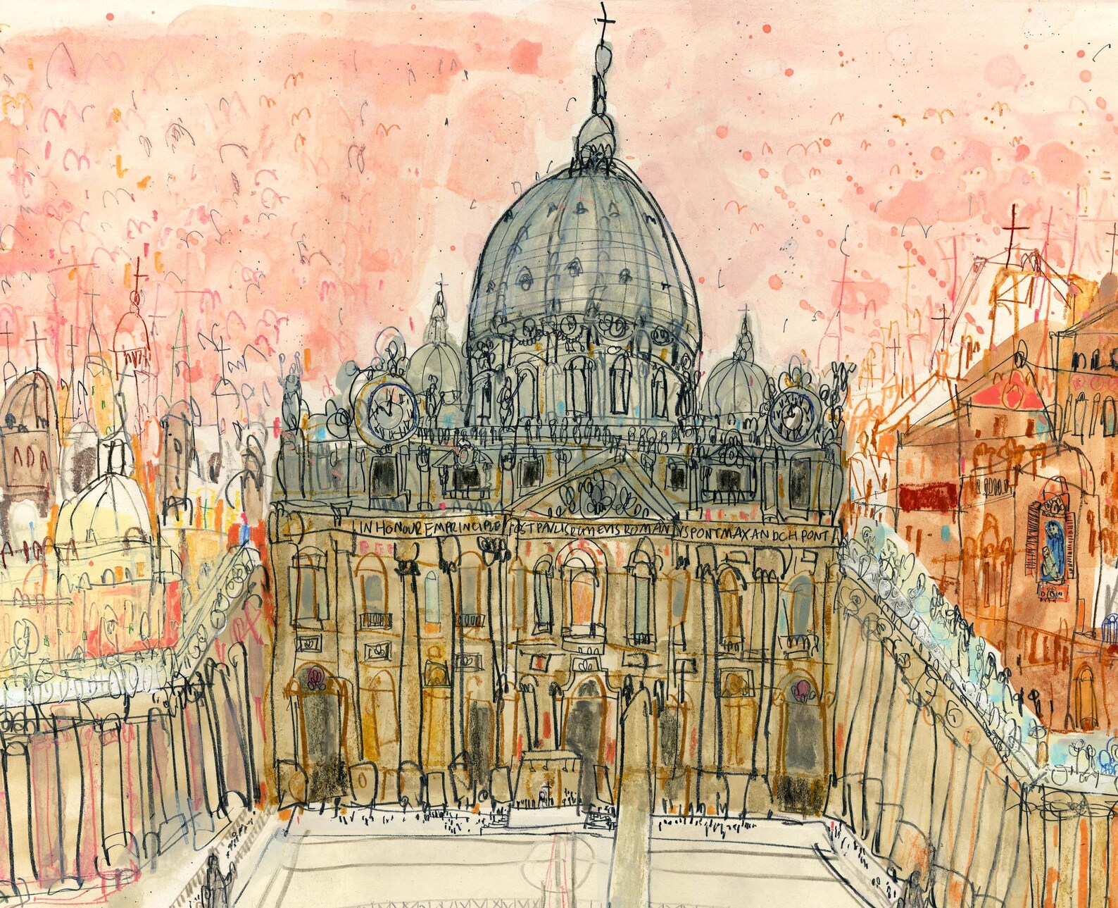 ROME ART PRINT, St Peters Square, Italy Painting, 11x14 Rome Home Decor ...