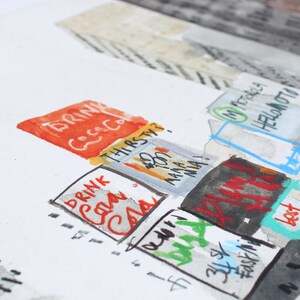 Stampa artistica ad acquerello di Times Square, raffigurante un taxi di New York, realizzata con tecnica giclée e firmata da Clare Caulfield. immagine 3